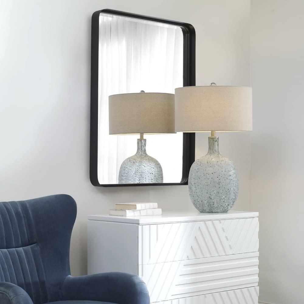 Uttermost Rectangular Vanity Decorative Wall Mirror Modern Beveled Satin Black Iron Frame 30" Wide Bathroom Bedroom Living Room
