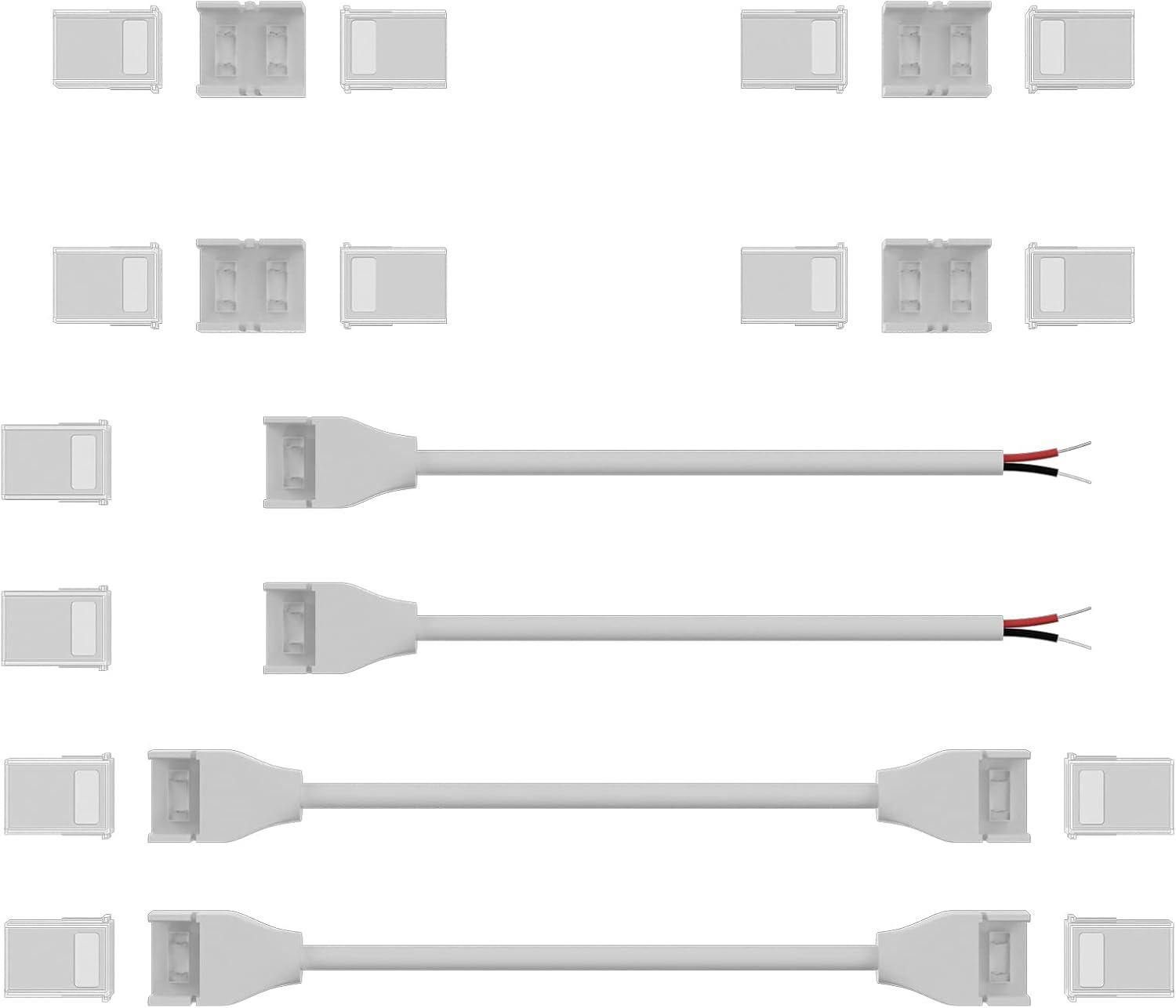 PAUTIX Connectors for IP68 Waterproof COB LED Strip Light,LED Extension Connector Kit,4 Transparent Gapless Combination Connectors,2 Pairs Dual End Jumpers,2 Pairs Strip-to-Wire Connectors
