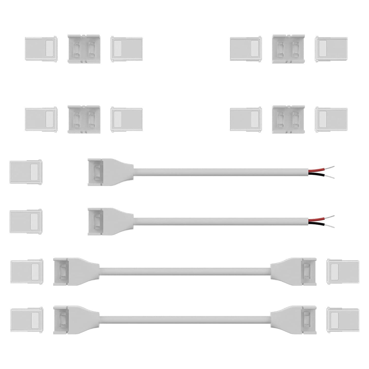 PAUTIX Connectors for IP68 Waterproof COB LED Strip Light,LED Extension Connector Kit,4 Transparent Gapless Combination Connectors,2 Pairs Dual End Jumpers,2 Pairs Strip-to-Wire Connectors