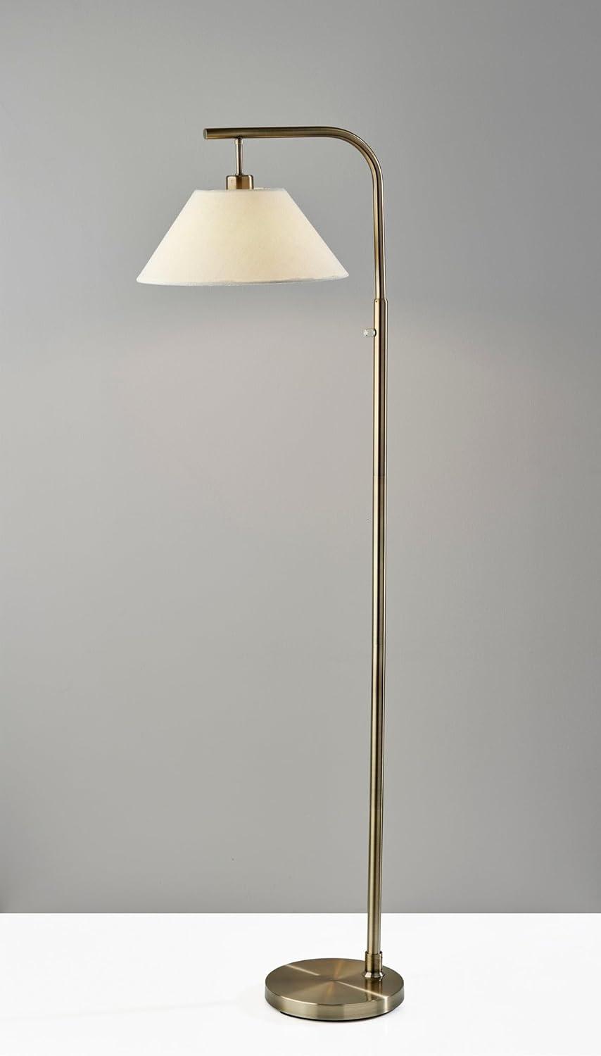 Adesso Hayes Floor Lamp Antique Brass: ETL Listed, Linen Drum Shade, Metal Body, Rotary Switch