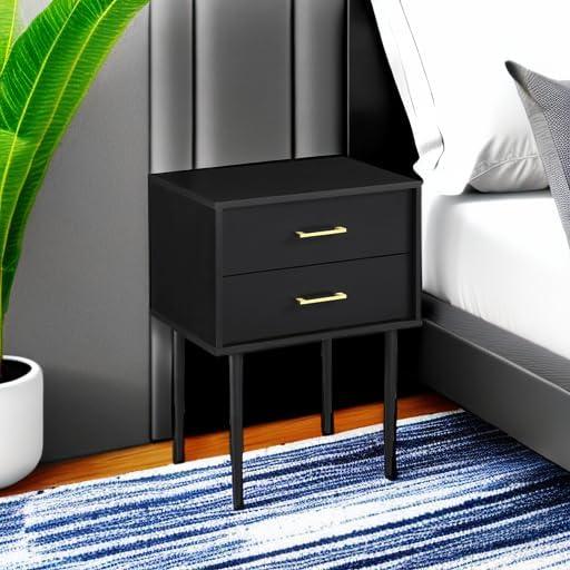 Modern Side Table with gold metal handles - Black