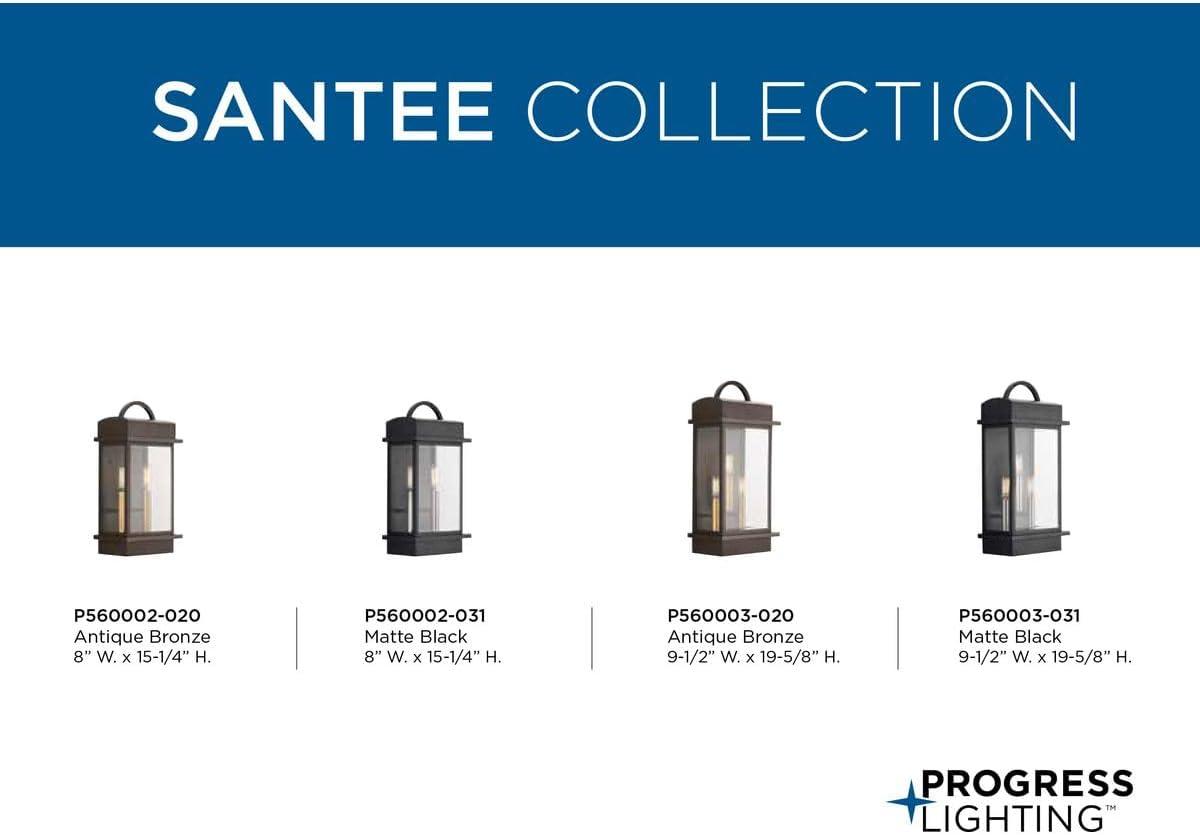 Progress Lighting Santee 2-Light Outdoor Wall Lantern in Black Steel with Beveled Glass Shade