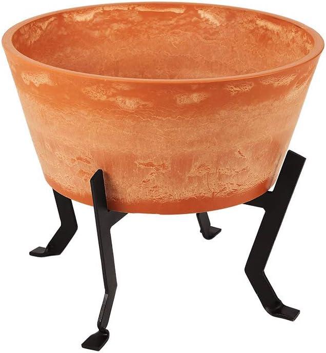 ACHLA Designs Planter Pot Denise: Rustic Terra Cotta, Wrought Iron Stand, No Drainage Hole, 16"x16"x14.75"