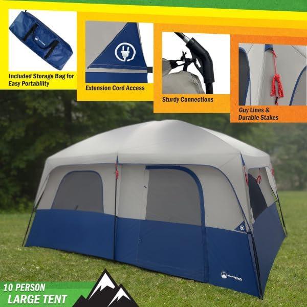 Gray and Navy 10-Person Three Season Cabin Tent with Carry Bag