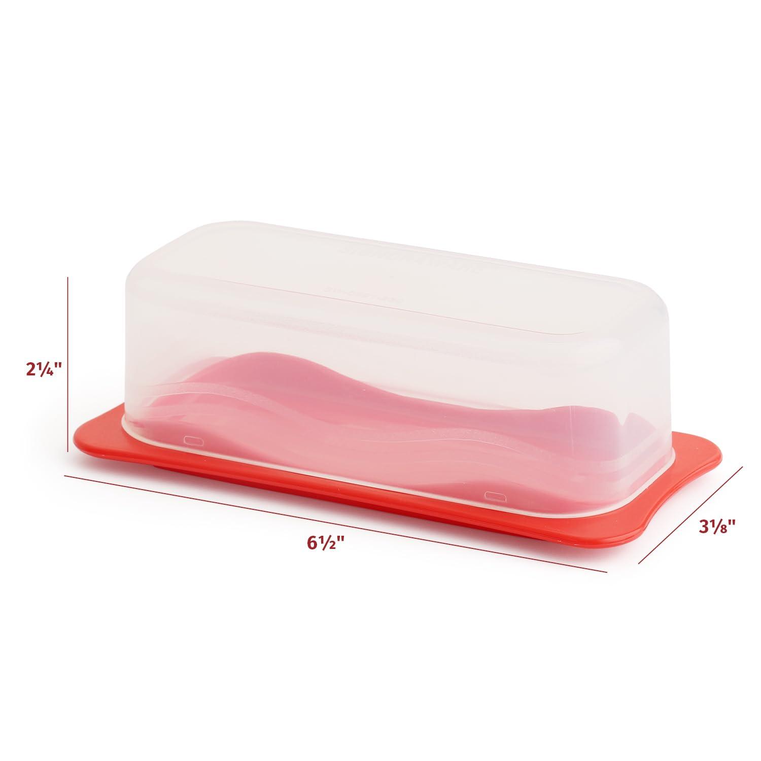 Signora Ware Plastic Butter Dish with Lid Butter Holder Storage Container, Red