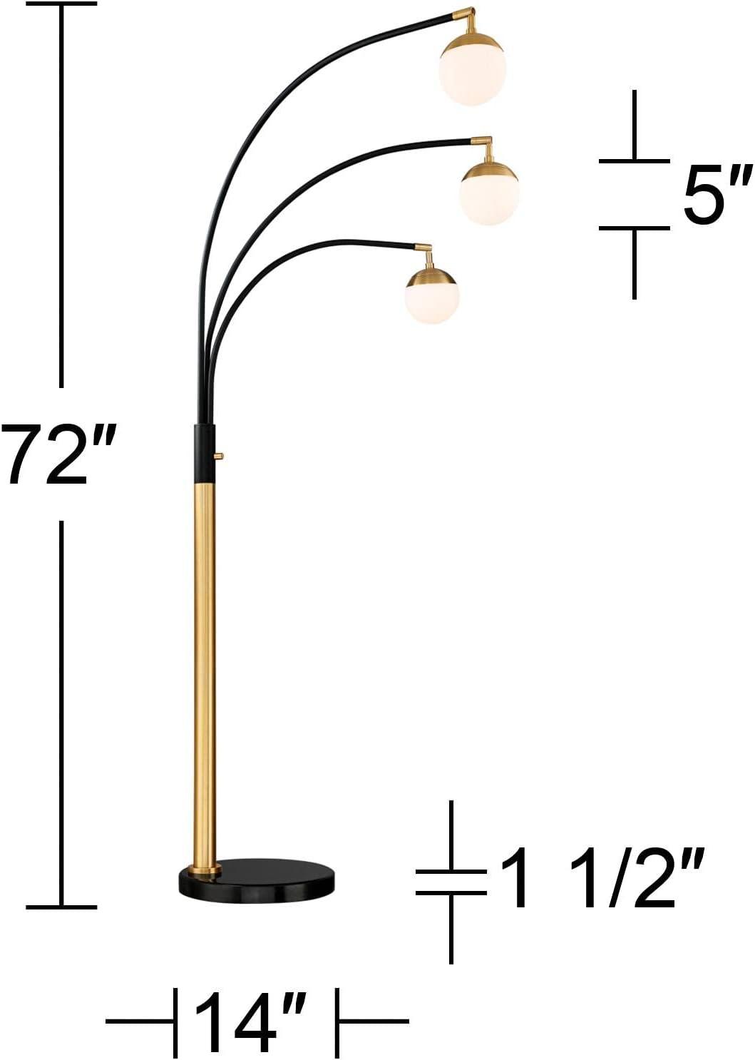 Possini Euro Design Rayne Modern Arc Floor Lamp 72" Tall Gold Black 3 Light LED Adjustable Arm Frosted Glass Globe Shade for Living Room Reading Home