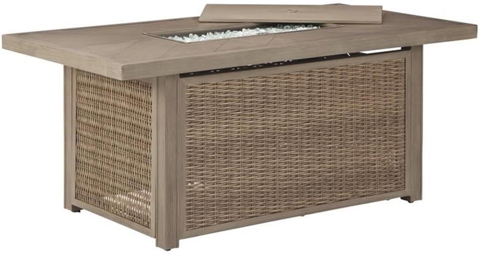 Danny Rectangle Resin/Wicker Propane Fire Pit Table with Hidden Fuel Tank