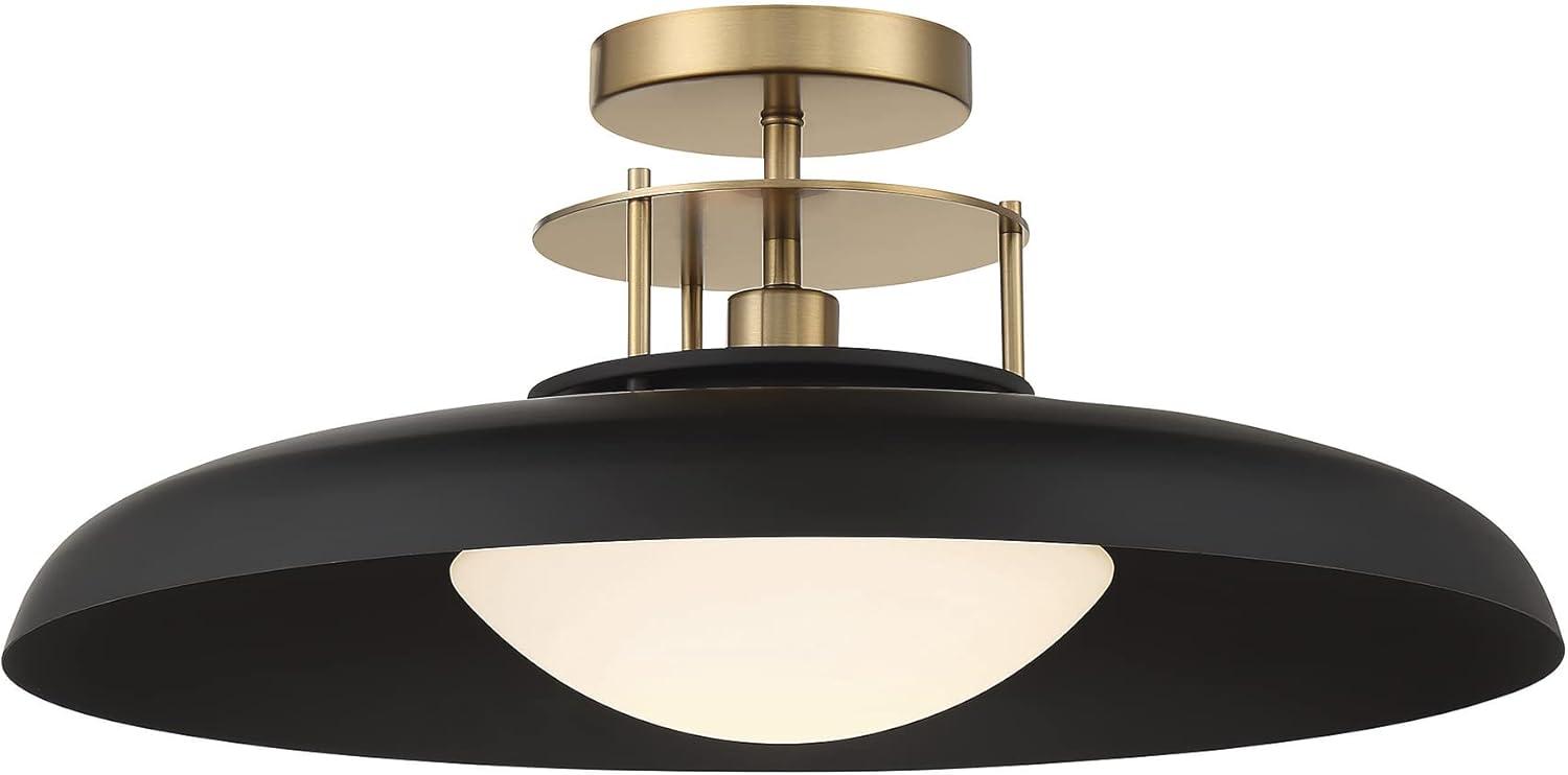 1 Light Semi-Flush Mount in Vintage Style-9 inches Tall and 20 inches Wide-Matte Black/Warm Brass Finish Bailey Street Home 159-Bel-4636207