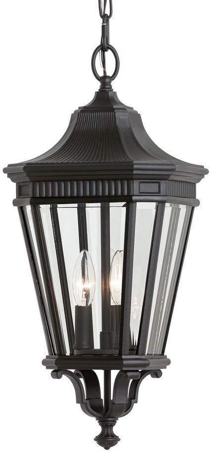 Black Aluminum 3-Light Outdoor Pendant Lantern with Clear Glass