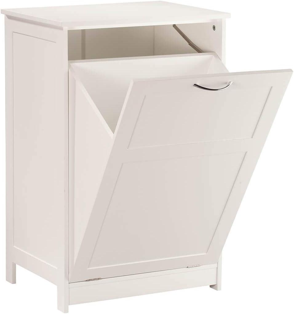 OakRidge Tilt Out Laundry Hamper Bin – Freestanding Bathroom Storage Cabinet – White – 29 ½” High Overall