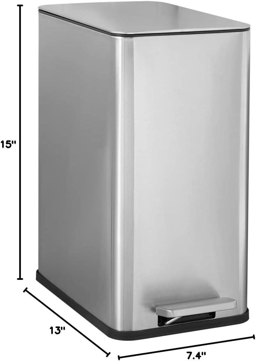 Nine Stars 2.6 Gallon Trash Can, Slim Step On Bathroom Trash Can, Stainless Steel