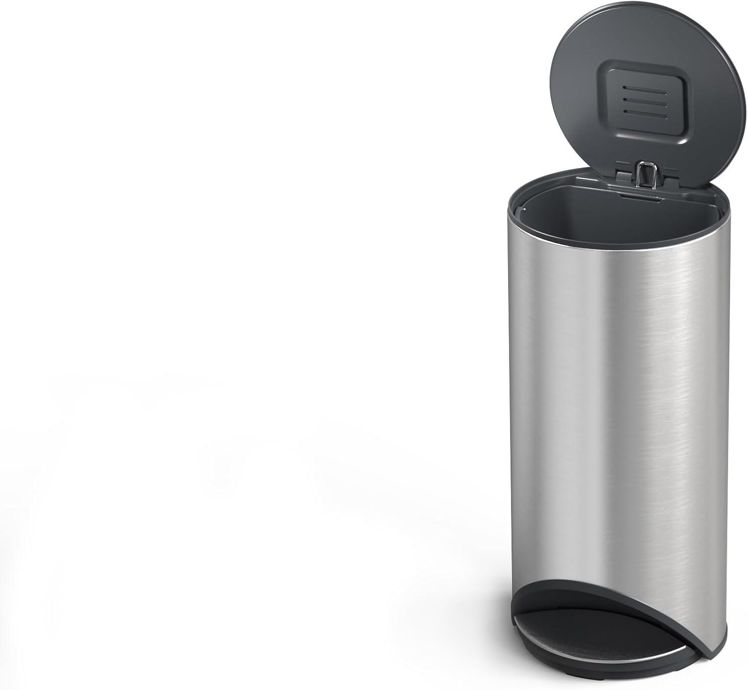 Slimline Stainless Steel 30L Pedal Trash Can with Soft-Close Lid