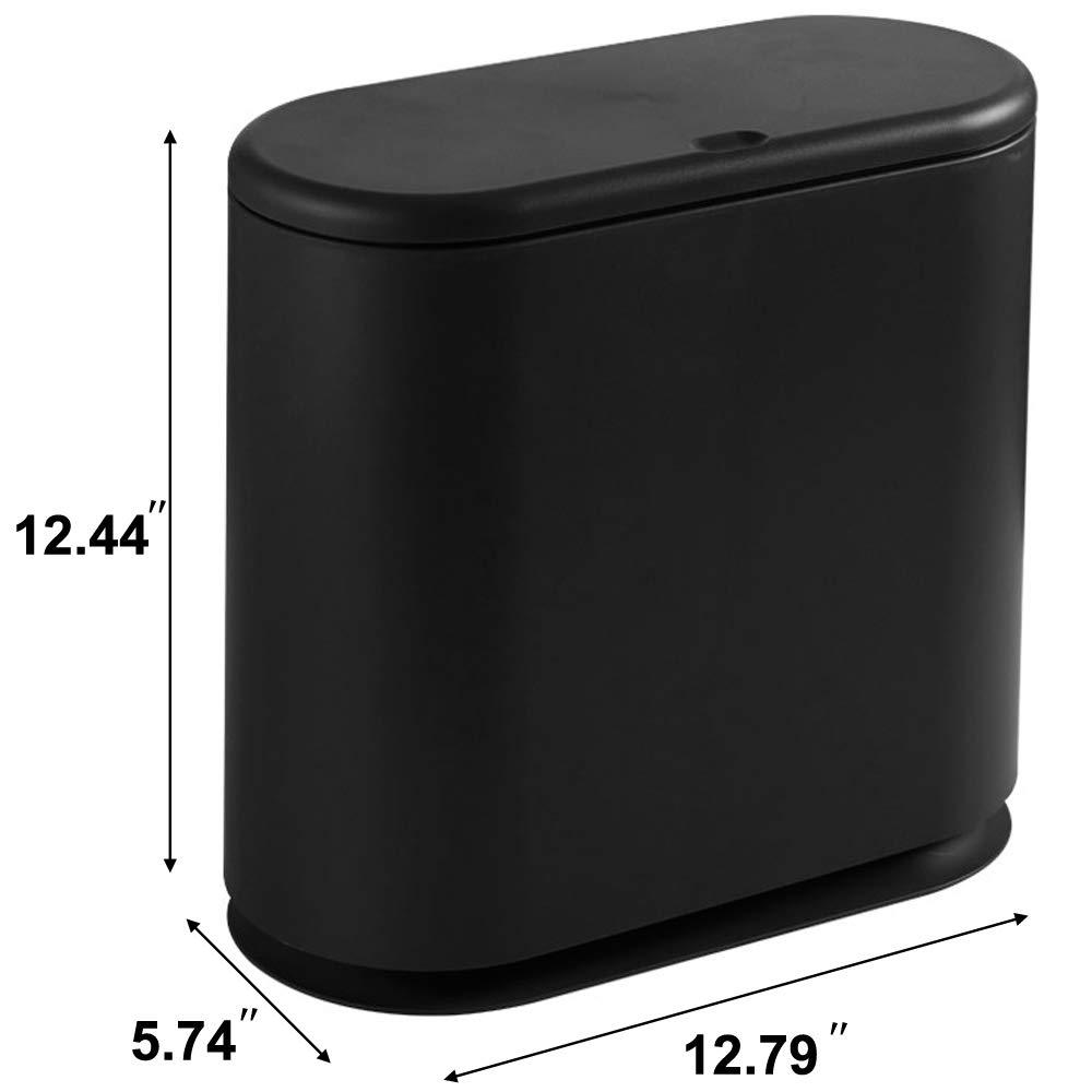 Matte Black Plastic Rectangular Bathroom Trash Can with Swing Lid