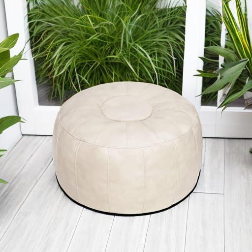 Unstuffed Handmade Moroccan Round Pouf Foot Stool Ottoman Seat Faux Leather Large Storage Bean Bag Floor Chair Foot Rest For Living Room, Bedroom Or Wedding Gifts