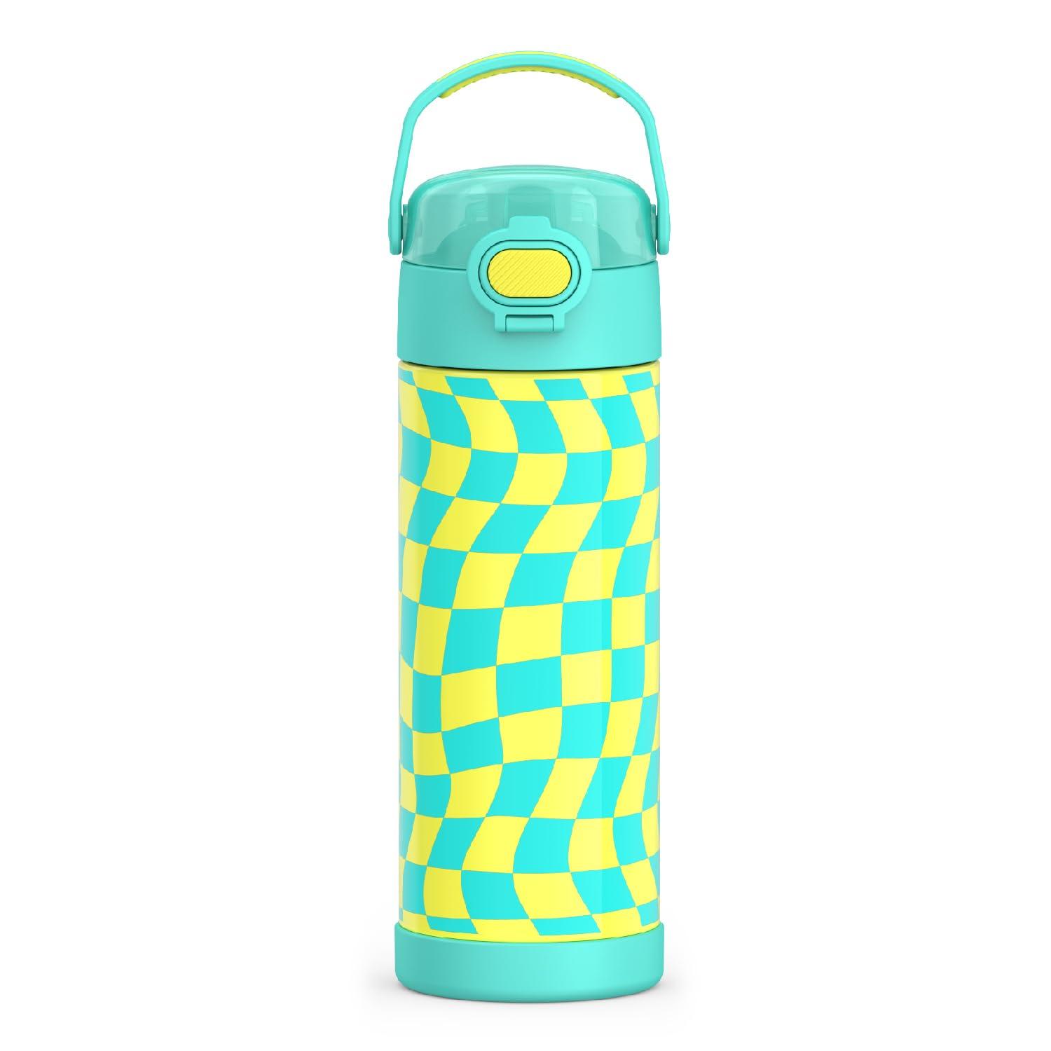 Thermos 16oz Stainless Steel FUNtainer Water Bottle with Bail Handle - Teal Checkers