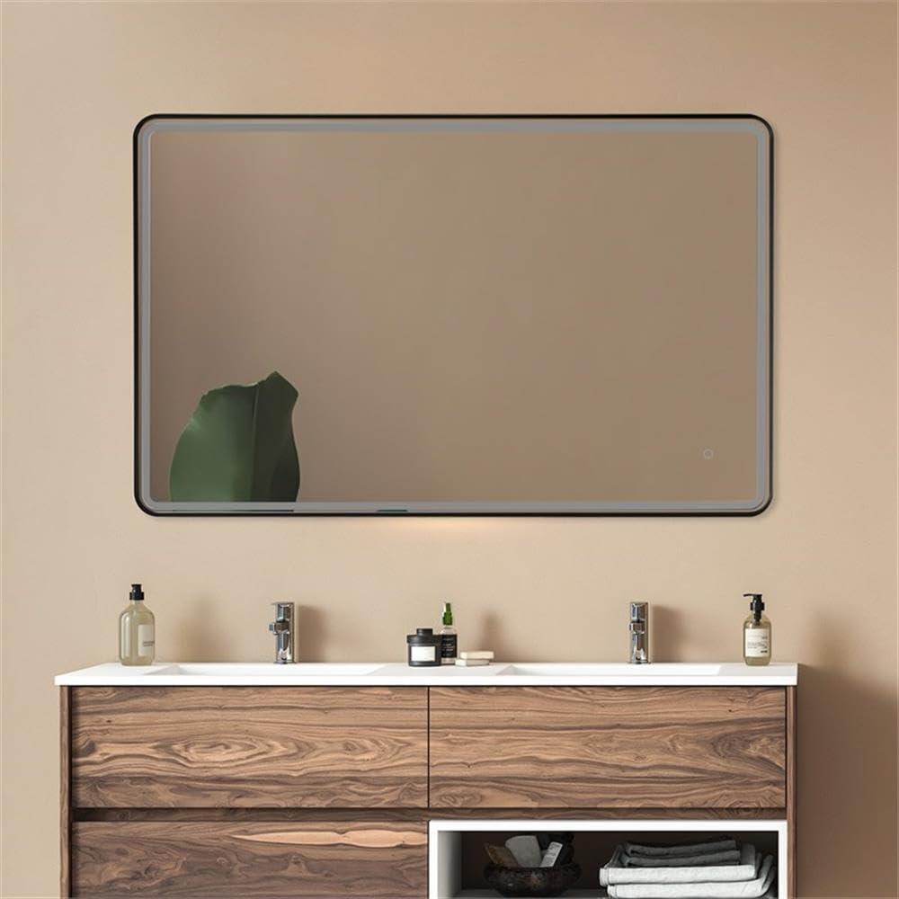 Viaggi Rectangle 48" Framed in Matt Black Modern Bathroom/Vanity LED Lighted Wall Mirror