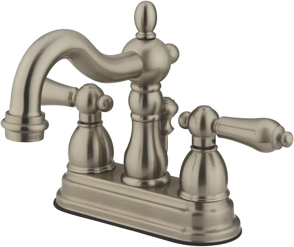 Kingston Brass Heritage Two-Handle 3-Hole Deck Mount 4" Centerset Bathroom Faucet with Plastic Pop-Up