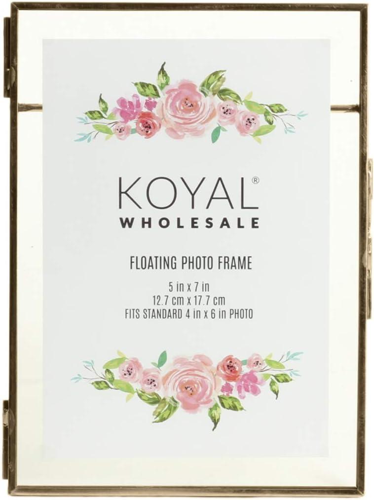 Koyal Wholesale Pressed Glass Floating Photo Frames 5 x 7 Frame, Antique Gold 8-Pack Use Horizontal or Vertical
