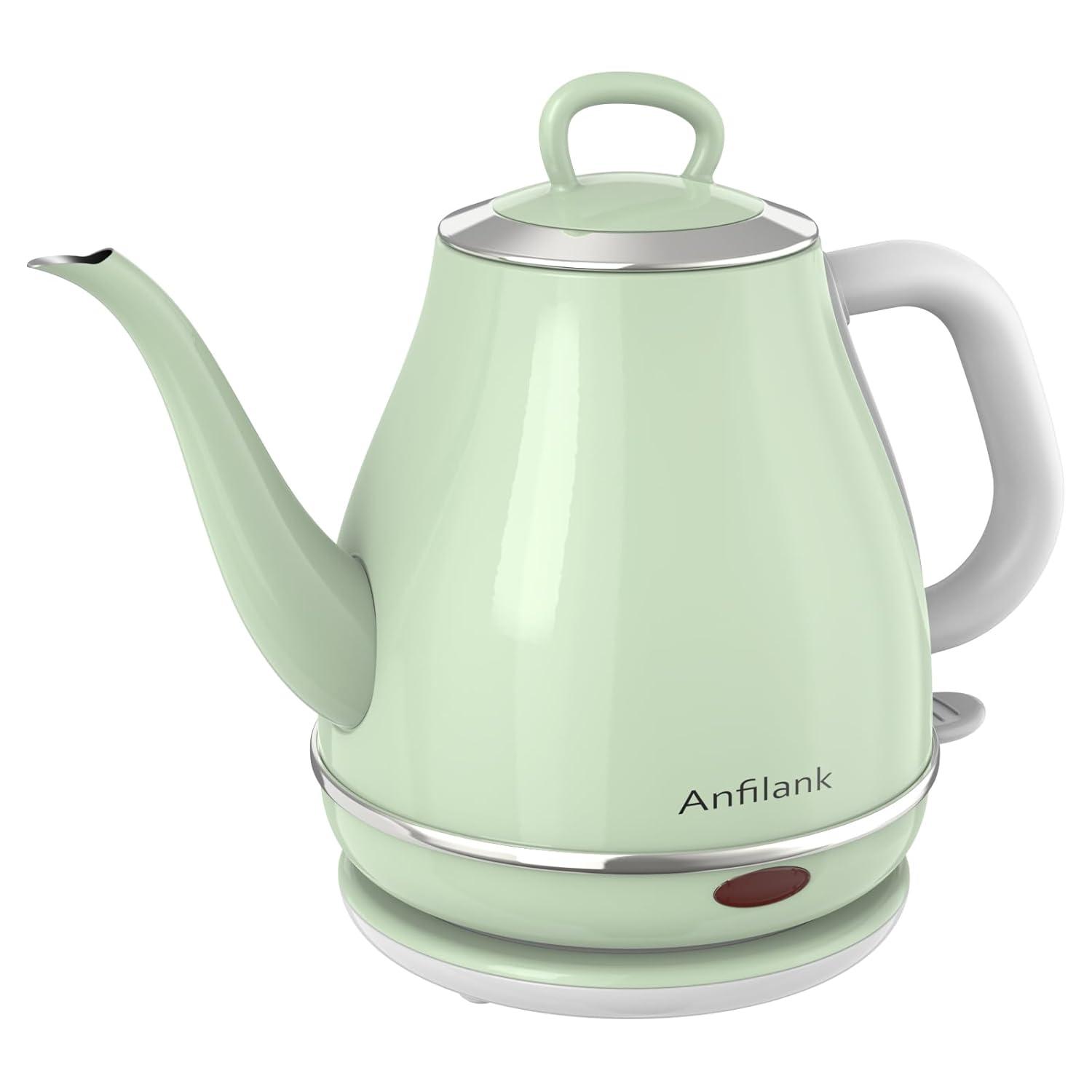 Electric Gooseneck Kettle, 1L 1500WFast Boil, 100% Stainless Steel BPA Free Pour-Over Coffee & Tea Kettle,Water Boiler with Auto Shut & Boil-Dry Protectio,Green