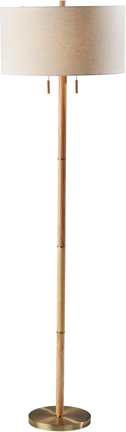 Madeline Floor Lamp Natural Rubberwood Antique Brass - Adesso