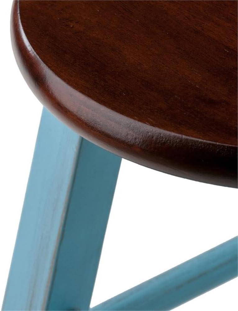 24" Ivy Counter Height Barstool Light Blue/Brown - Winsome: Farmhouse Style, Round Seat, Wood Frame