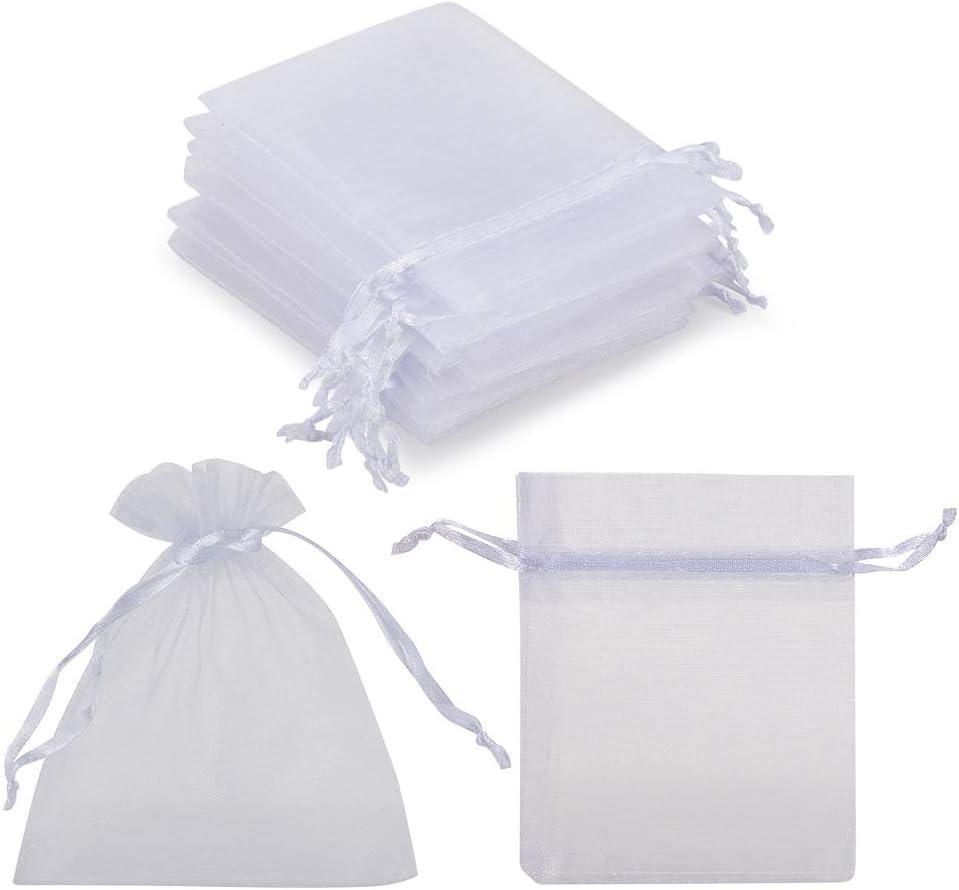 Package 100pcs White Organza Jewelry Bags Drawstring 3 x 4 inch, Little Mesh Gift Pouches Mini Candy Bags for Small Presents Jewelry Earrings White 100 Count (Pack of 1)