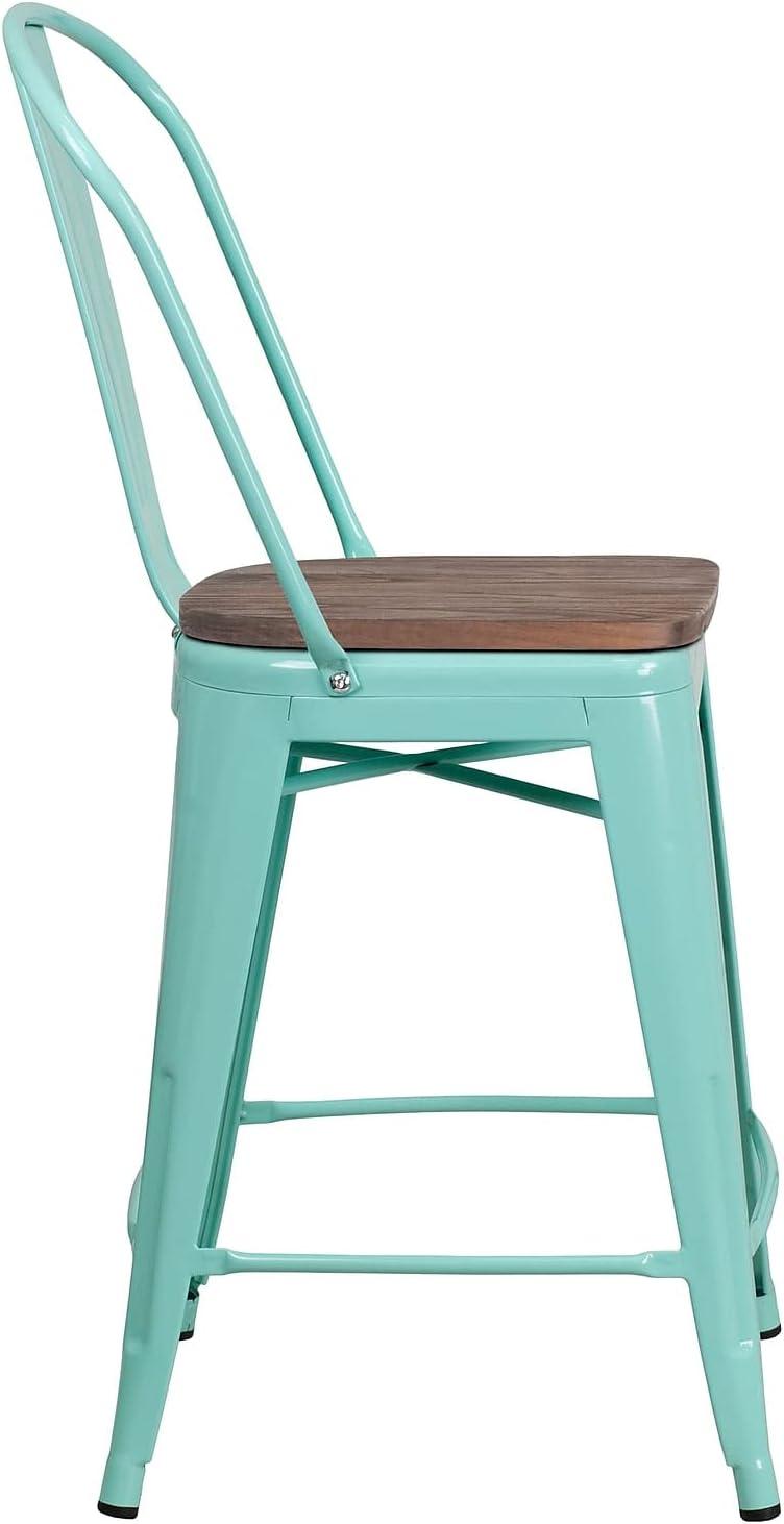 Flash Furniture 24" High Metal Counter Height Stool with Back and Wood Seat