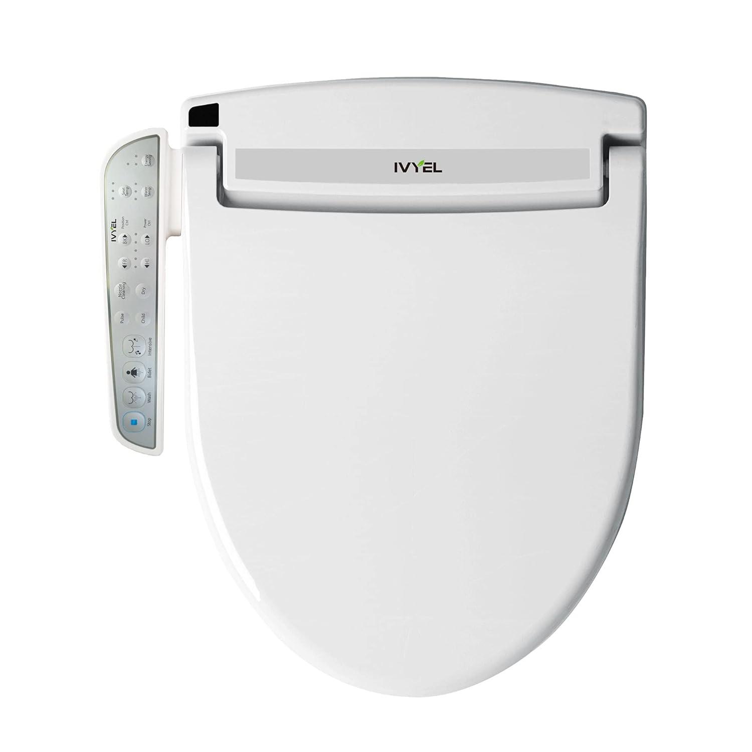 Ivyel GL-3 Smart Electric Bidet for Toilet Seat,Fits Round Toilets,Stainless Steel Self Cleaning Nozzle,Heated bidet Toilet Seat with Warm Water,Air Dryer,Intensive Wash