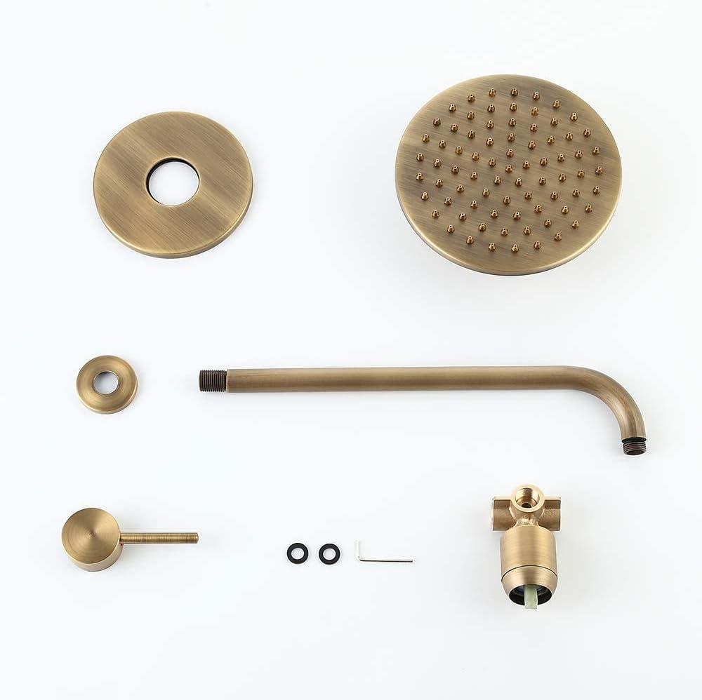 Antique Brass Wall-Mounted Rain Shower System with Round Head