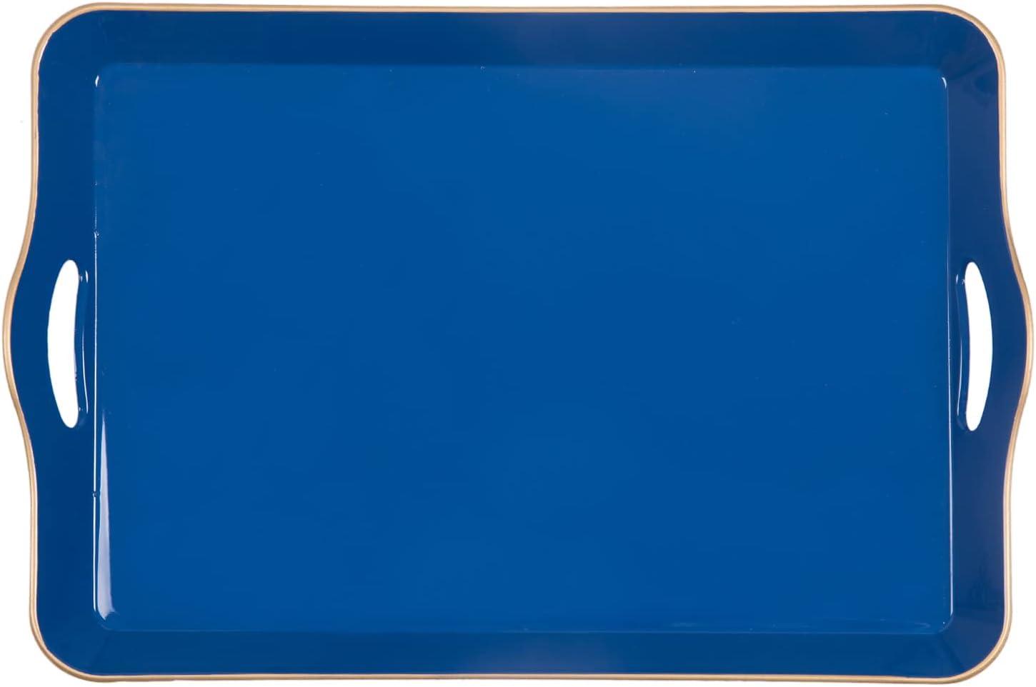 MAONAME Melamine Serving Tray with Handles, Royal Blue Modern Decorative Tray, Rectangular Plastic Tray for Coffee Table, Large Ottoman Tray for Bedroom, Living Room, 17" x 11.8" x 2"