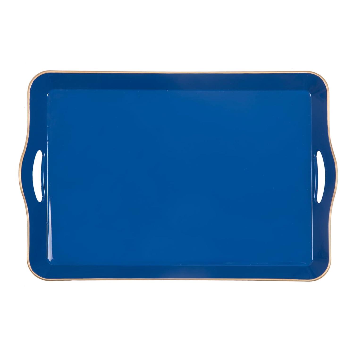 MAONAME Melamine Serving Tray with Handles, Royal Blue Modern Decorative Tray, Rectangular Plastic Tray for Coffee Table, Large Ottoman Tray for Bedroom, Living Room, 17" x 11.8" x 2"