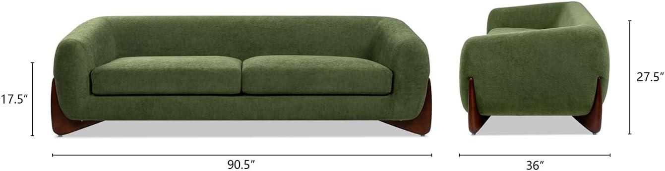 Jennifer Taylor Home Alpine 90.5" Modern Scandinavian Boucle Minimalist Round Arm Sherpa Sofa, Moss Green Fleeced Teddy