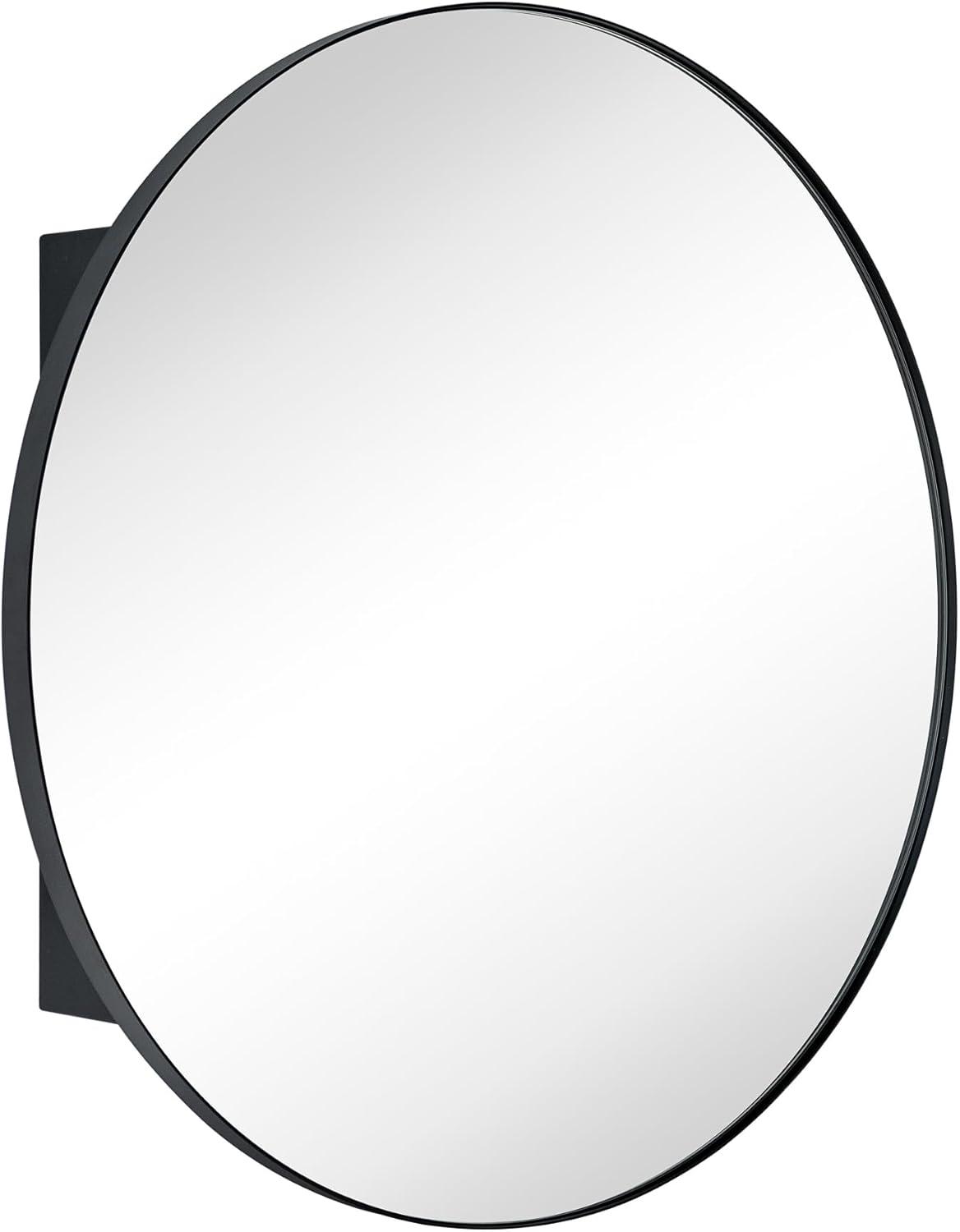 TEHOME  Myriel 30 in. W x 30 in. Surface Mount Round Circle Bathroom Metal Framed Medicine Cabinet with Mirror in Matt Black