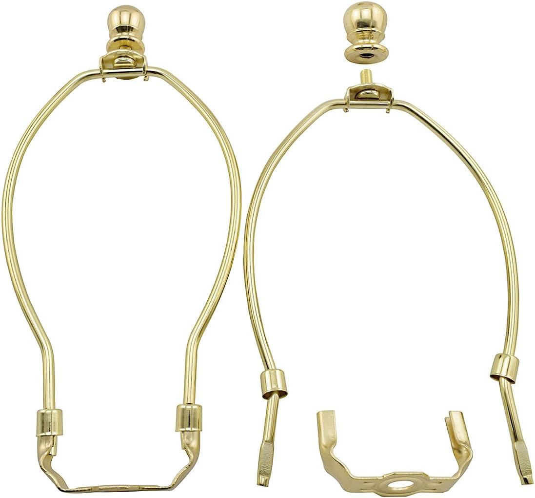 Royal Designs, Inc. Set of 2, 8 inch Polished Brass Lamp Shade Harp Holder with Lamp Finial, DIY Repair/Replacement, Heavy Duty, for Table/Floor Lamps