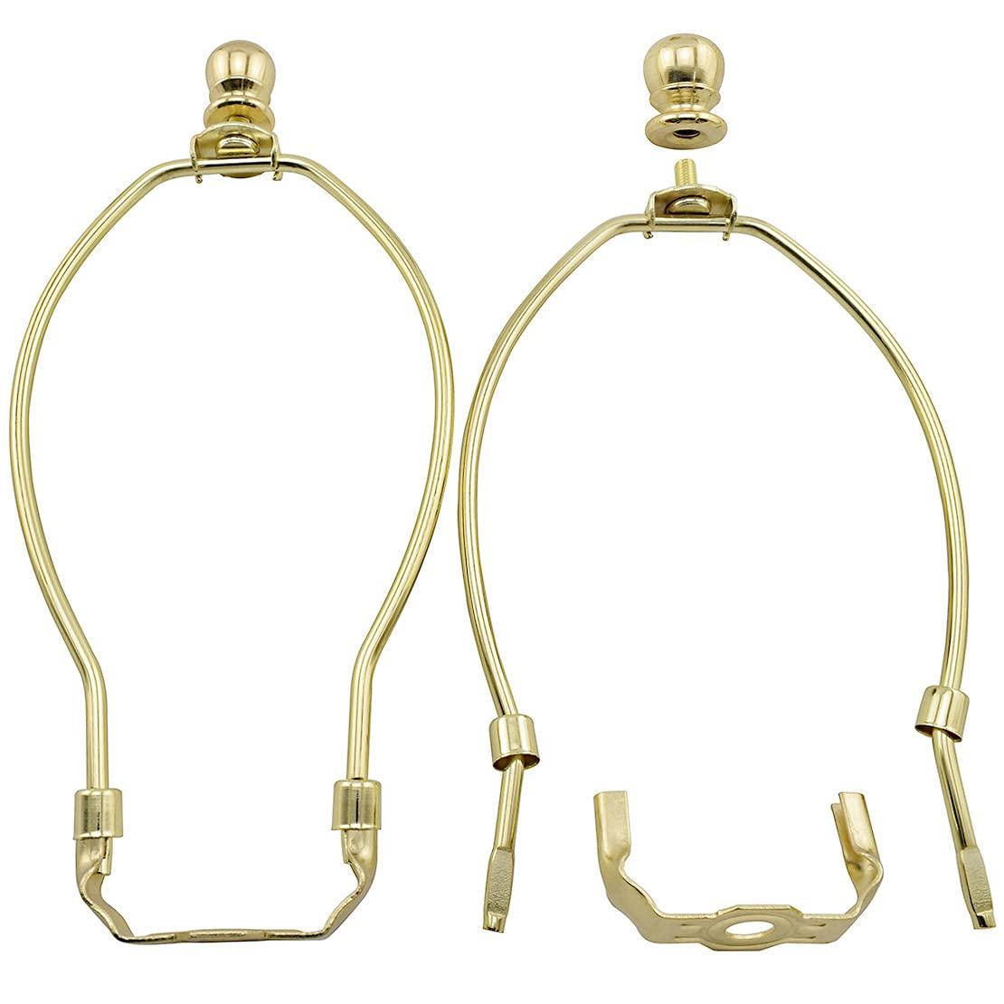 Royal Designs, Inc. Set of 2, 8 inch Polished Brass Lamp Shade Harp Holder with Lamp Finial, DIY Repair/Replacement, Heavy Duty, for Table/Floor Lamps