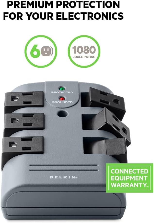 6-Outlet Pivot Plug Surge Protector Wall Mounted Power Strip