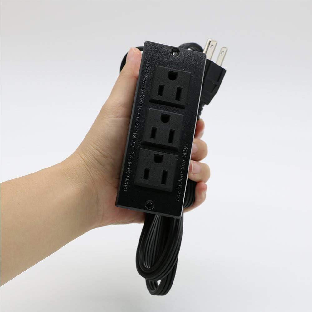 Recessed Power Strip Black Desk Mount Power Grommet Socket for Cabinet 3 AC Outlets 6.56'ft Power Cord for Counter