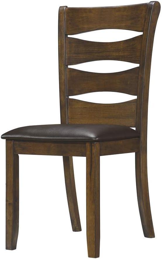 Brown Wood Slat-Back Dining Side Chair with Vinyl Seat, Set of 2