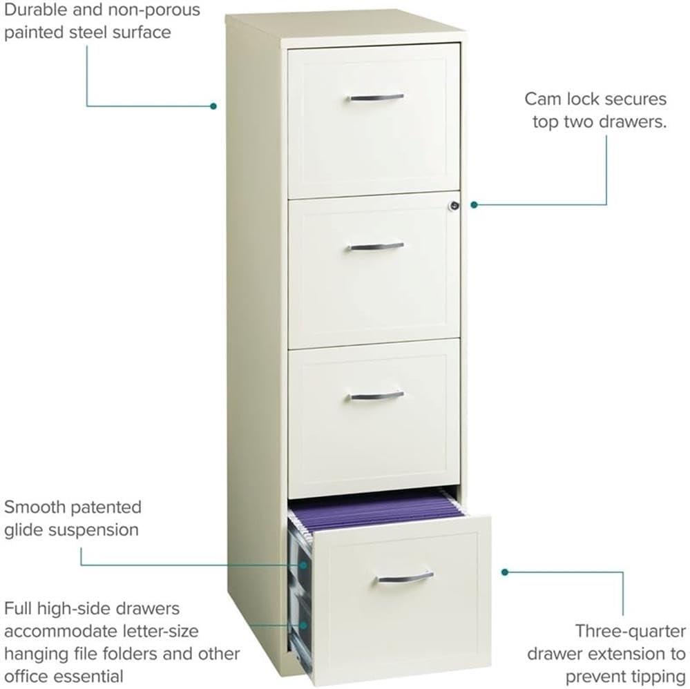 Scranton & Co 18" Deep 4 Drawer Vertical File Cabinet in Pearl White