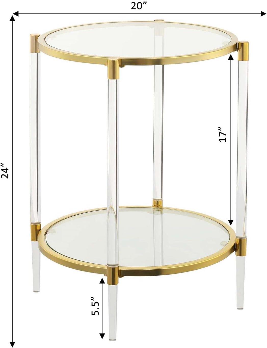 Convenience Concepts Royal Crest Acrylic Clear Glass End Table with Gold Frame