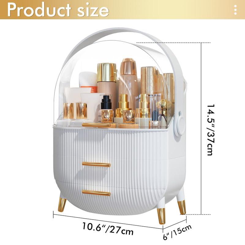 Makeup Organizer Skincare Organizers - Cosmetic Display Cases with Transparent Cover, SkinCare Organizers for Bathroom Countertop, Bedroom Vanity Desk, Lipstick Organizer, White