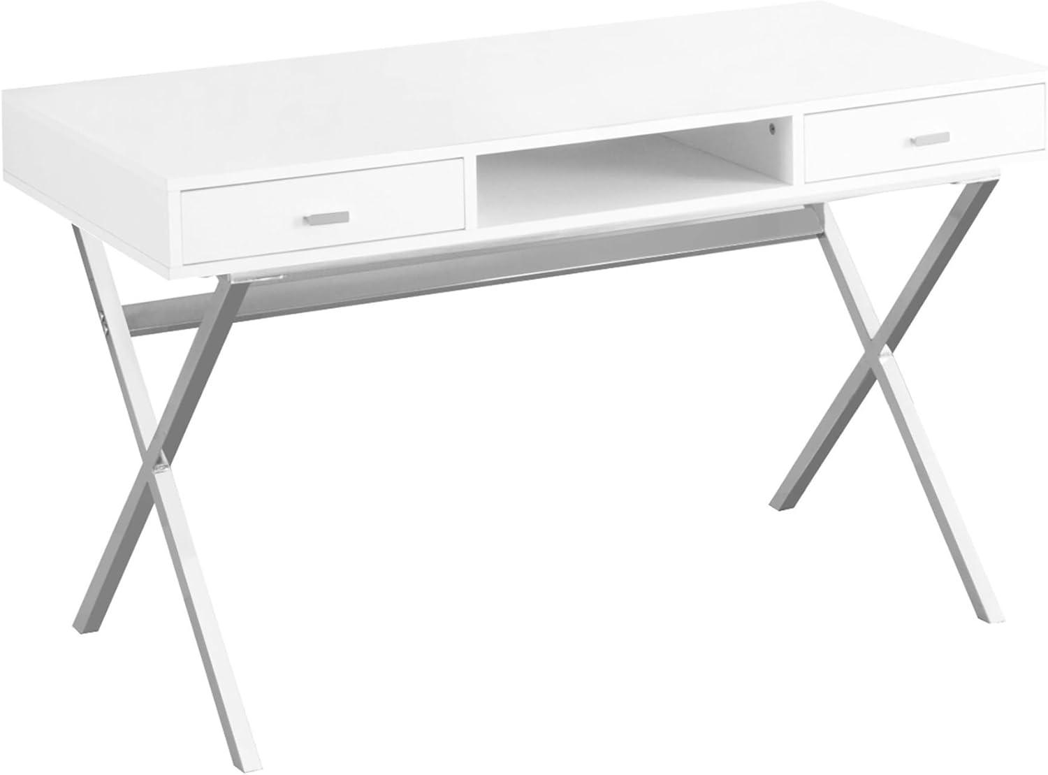 Monarch Computer Desk 48"L / Glossy White / Chrome Metal