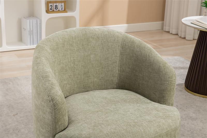 Light Green Chenille Fabric Swivel Barrel Chair with Black Metal Base