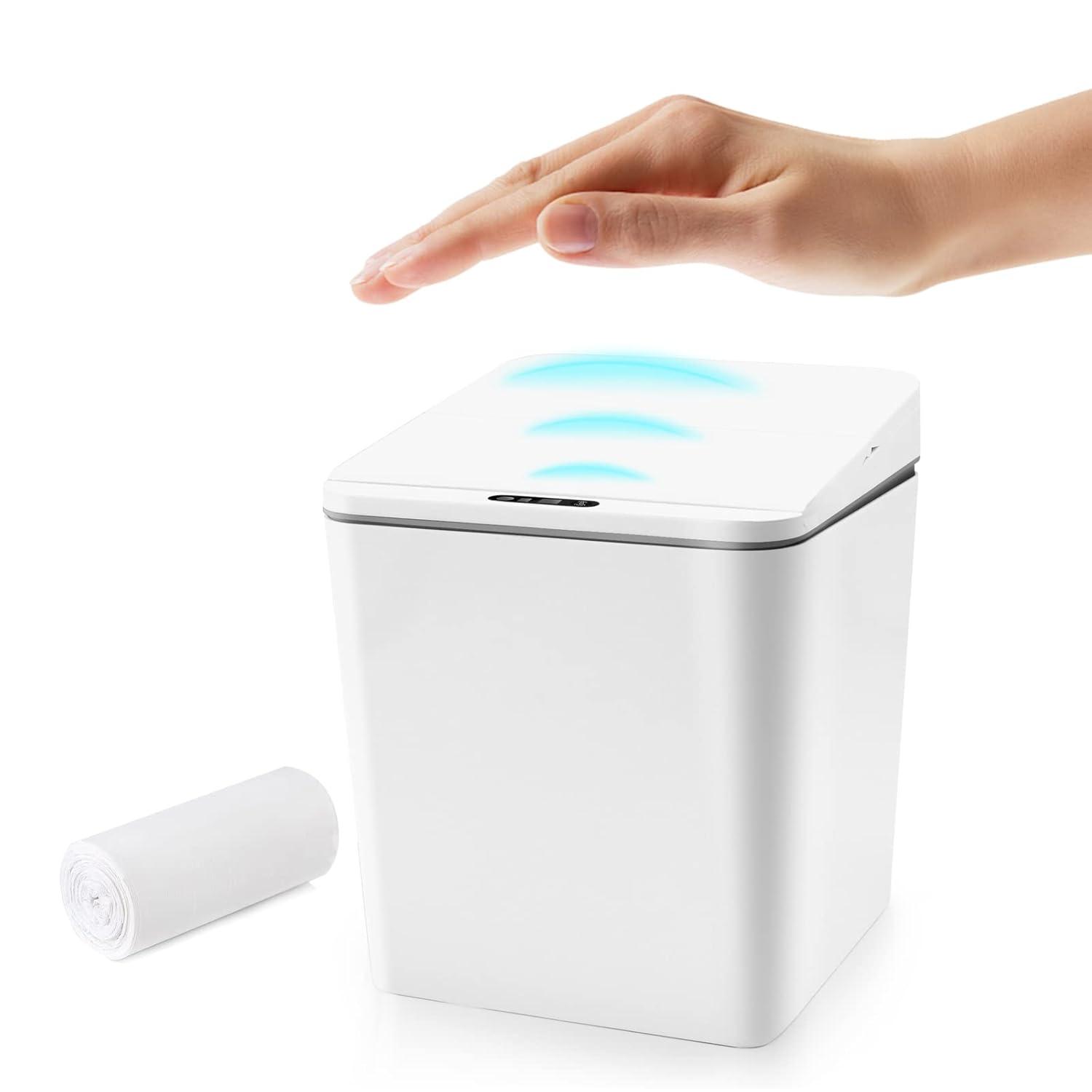 White Plastic Touchless Mini Sensor Trash Can