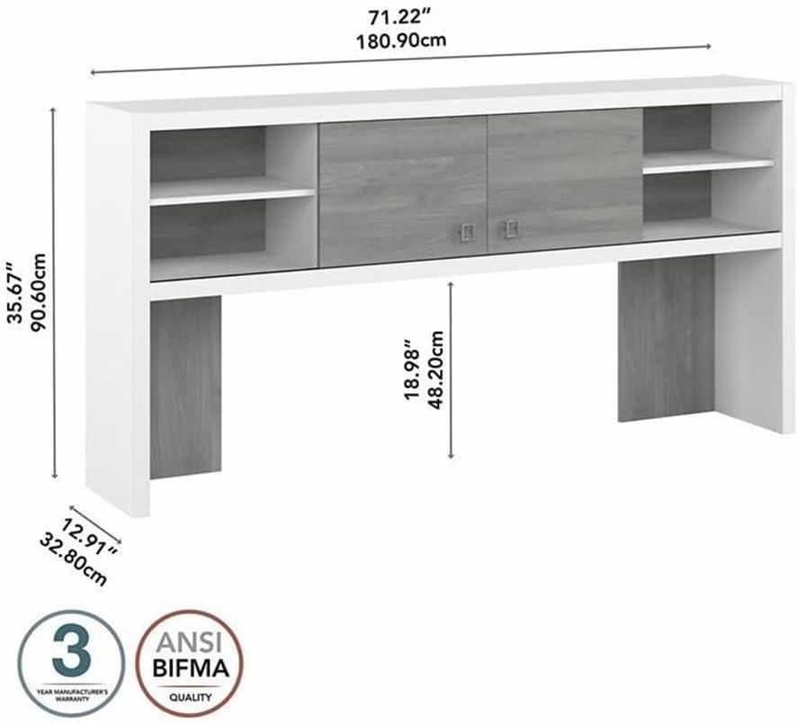 Echo 72" Pure White and Gray Engineered Wood Desk Hutch