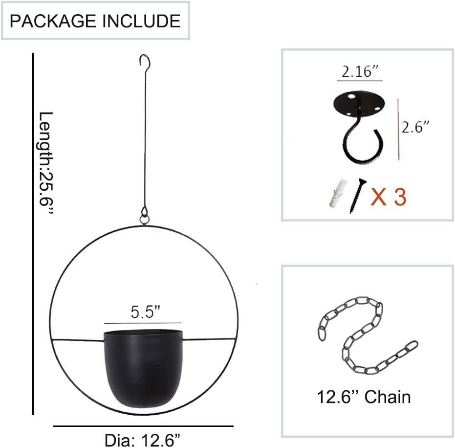 Black Iron Round Hanging Planter for Indoor Outdoor Use