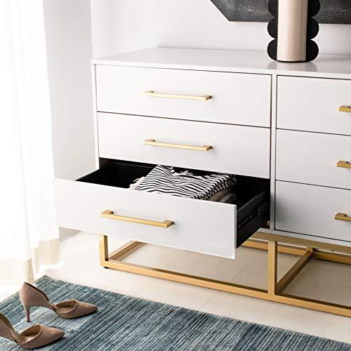 Estelle Transitional White 6-Drawer Dresser with Brass Accents