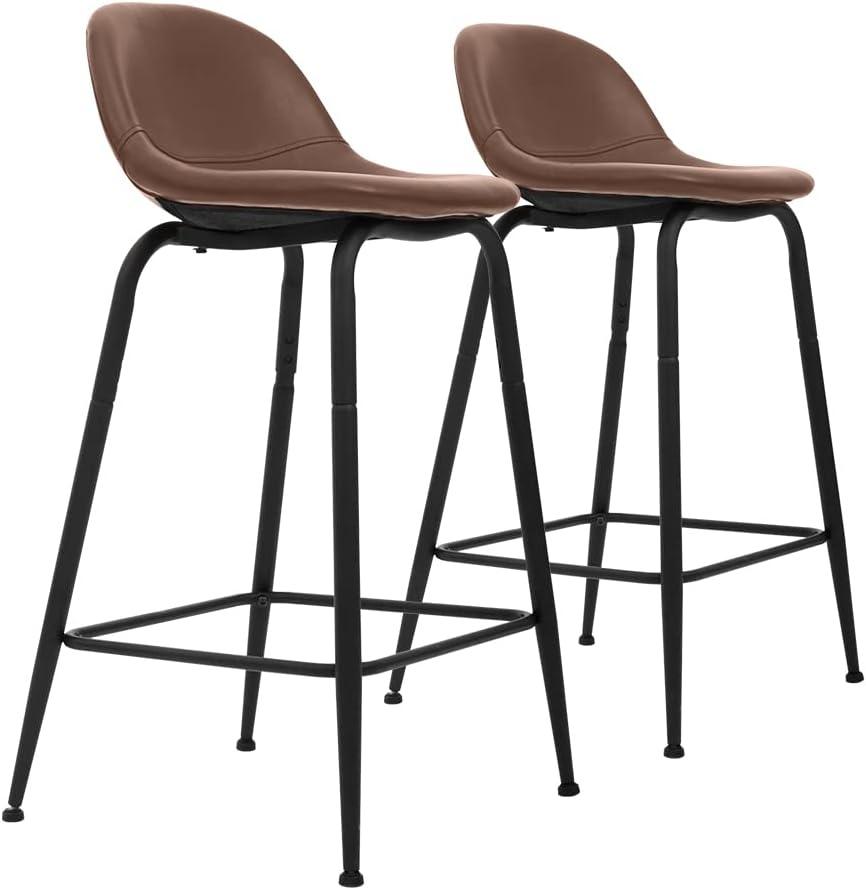 Brown Faux Leather and Metal 24-Inch Counter Stools, Set of 2