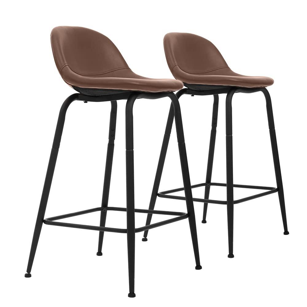 CangLong Faux Leather Back and Footrest Modern Counter Stool Chair Height for Pub Coffee Home Dinning Kitchen, Set of 2, Brown