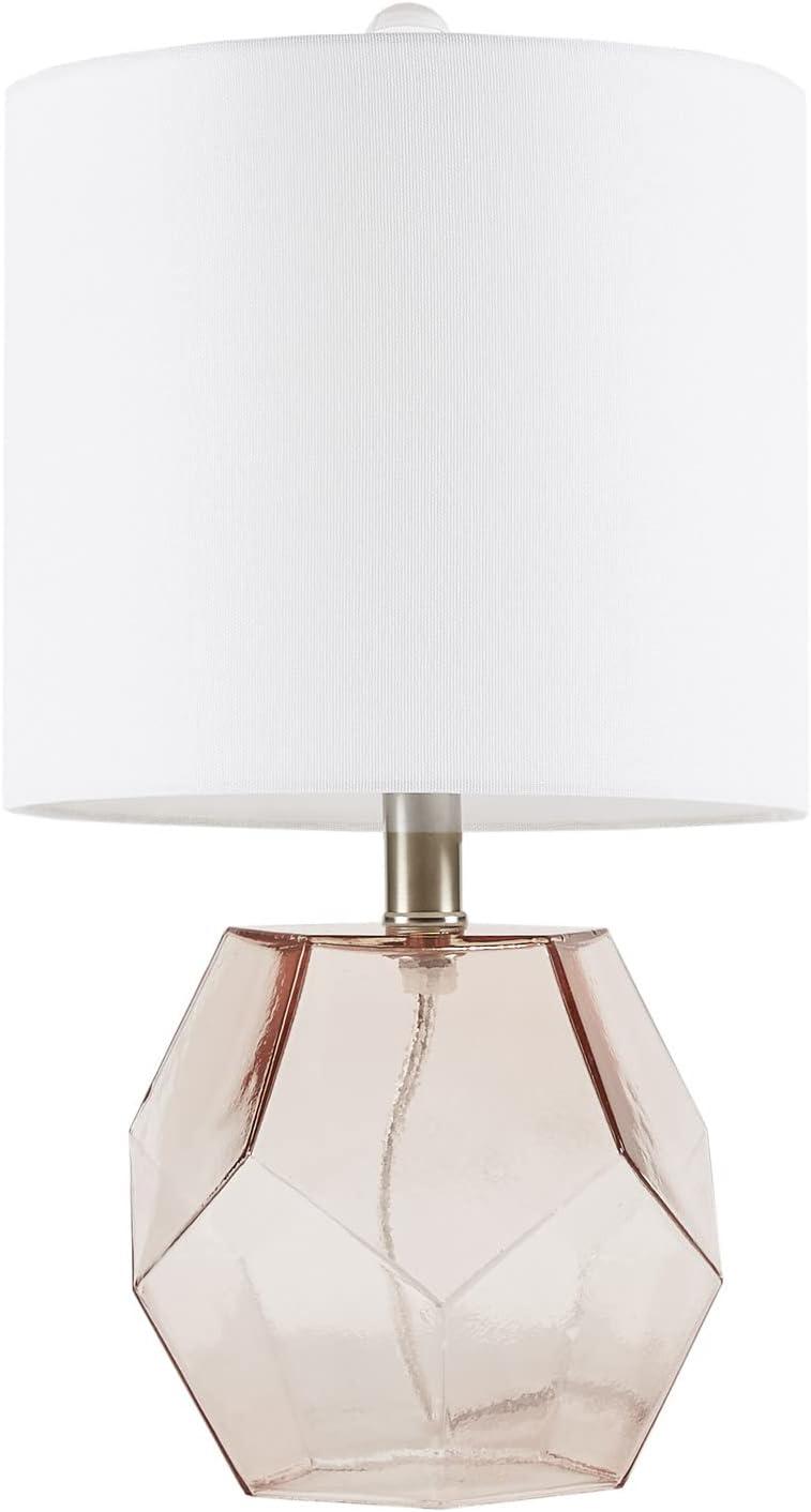 Pink Geometric Glass Table Lamp with White Drum Shade